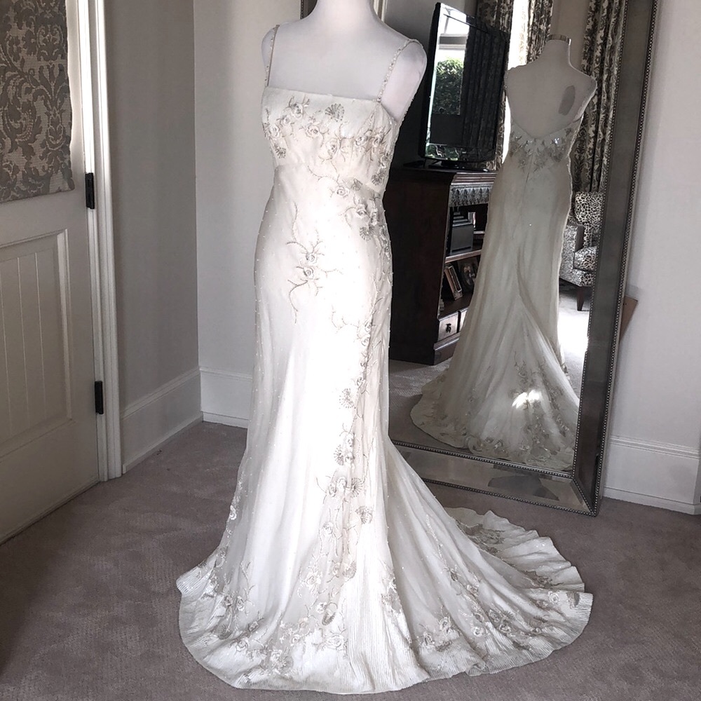 Lazaro Couture Silk Organza Bridal Gown Street Sz 6/Label 10 - Picture 4 of 12